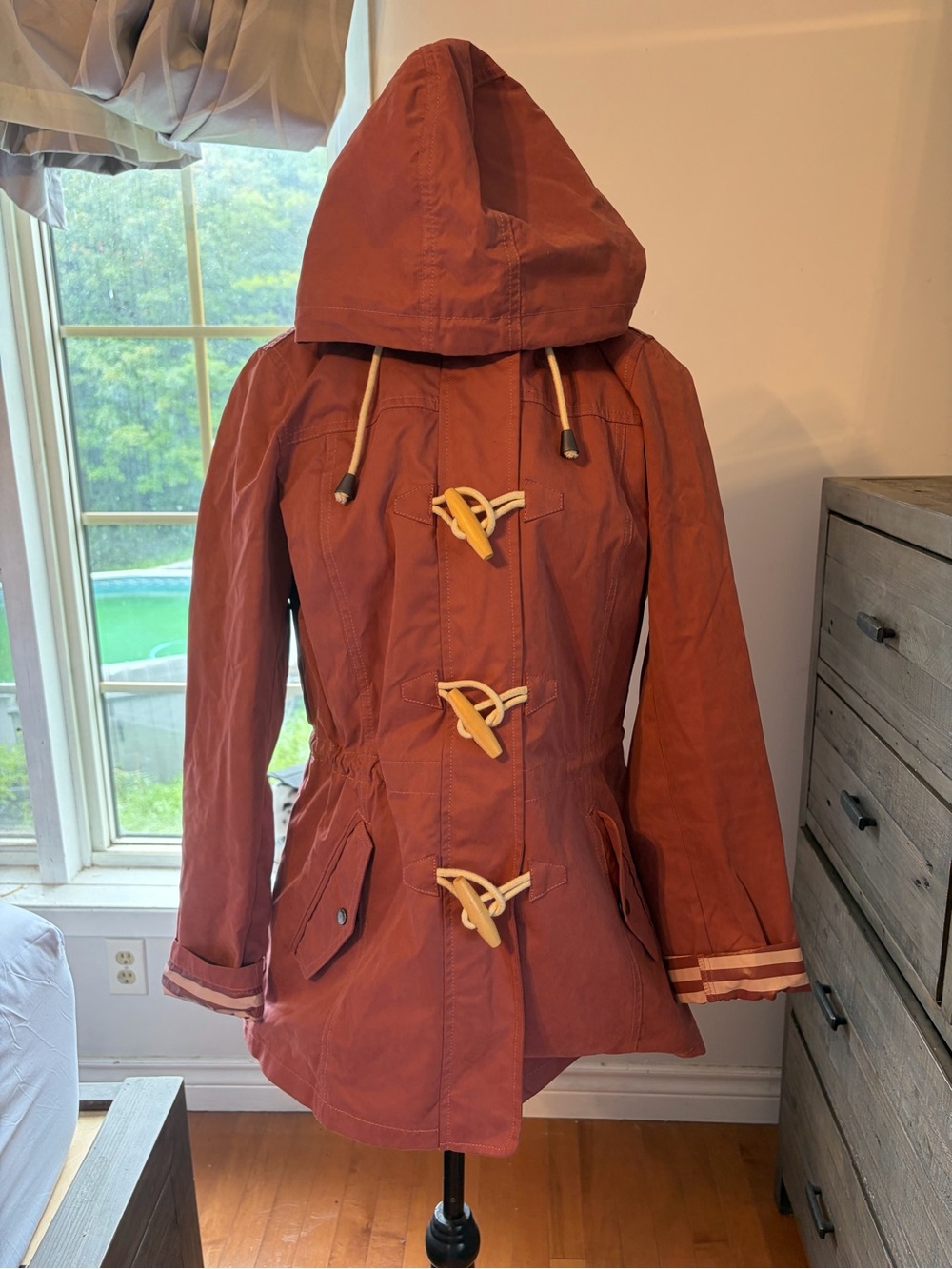 Fat Face Size 6 Burgundy Hooded Toggle Trench Coat